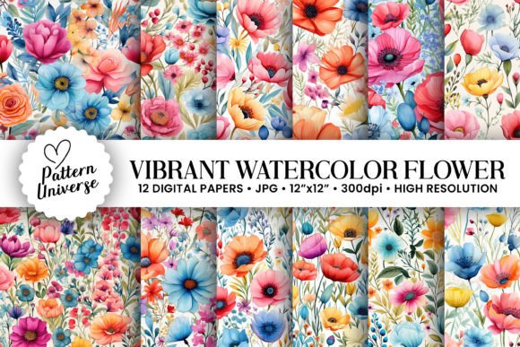 Download Colorful Watercolor Flower Digital Paper - Watercolor flower digital paper Collection