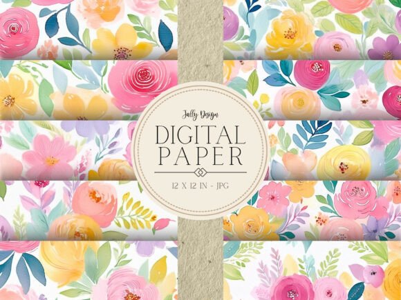 Download Colorful Watercolor Flower Digital Paper - Watercolor flower digital paper Collection