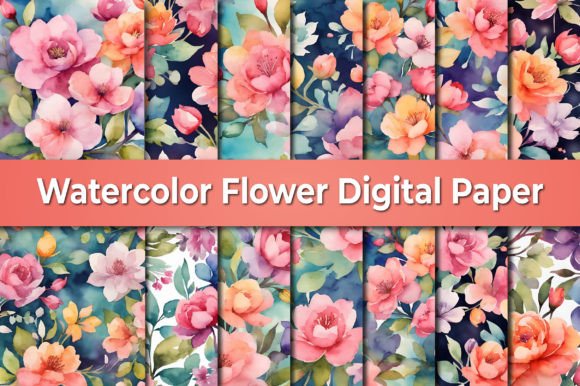 Download Watercolor Flower Digital Paper - Watercolor flower digital paper Collection